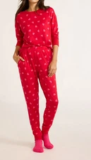 Joyspun Womens Pajama Size M Red Pepper Hearts Top, Joggers and Socks Set 3-Pcs