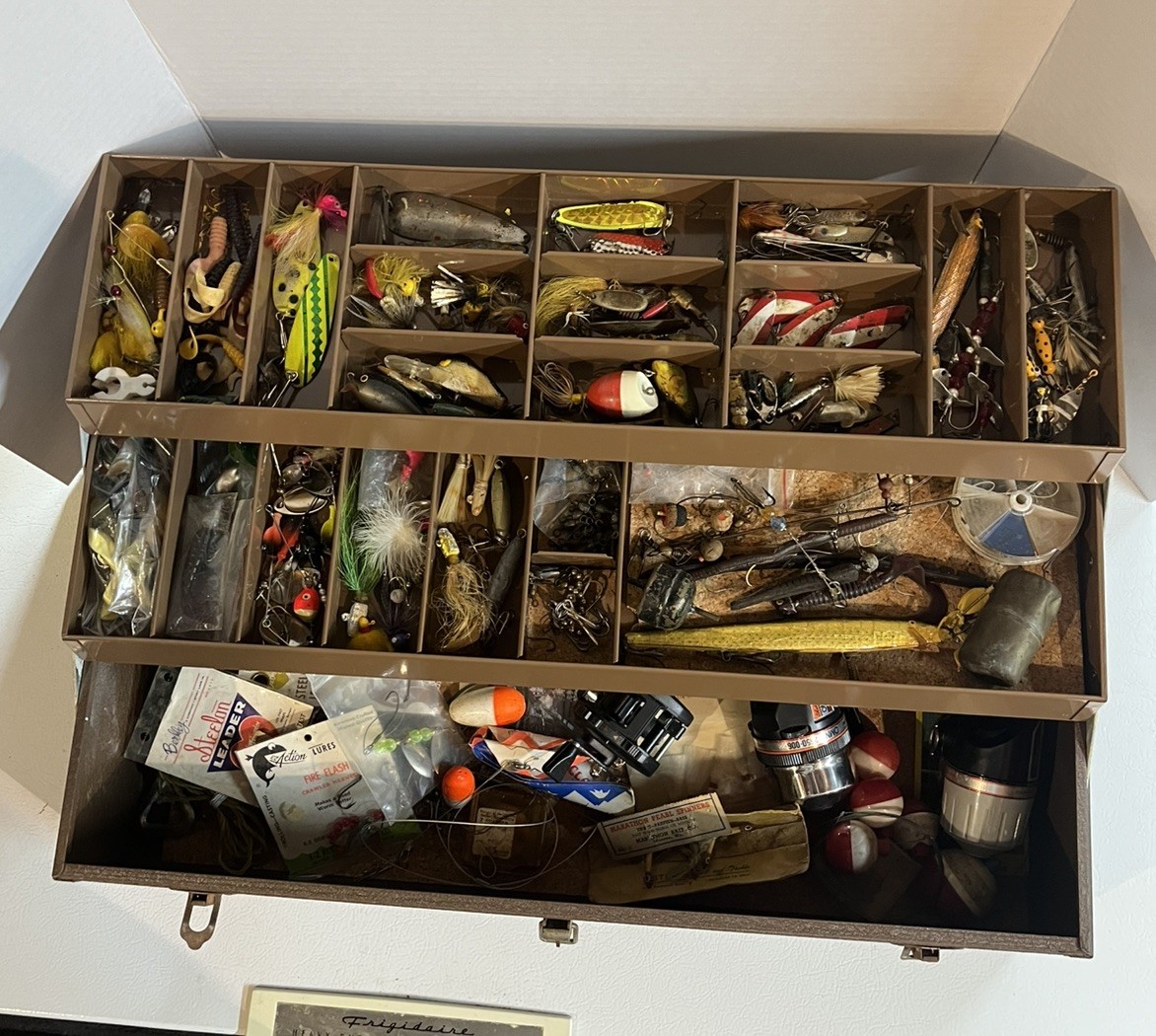 Vintage Kennedy Steel Fishing Tackle Box With Vintage Fishin