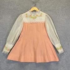 Vintage 1970's Victorian Prairie Dress Cottagecore Yoke Flowers Girls Size 8
