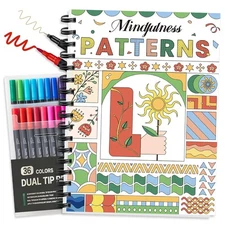 Adult Coloring Book Set for Adults Relaxation with 36 DualTip Markers in a Case,