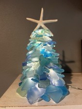 Custom Tumbled Glass Lights Christmas Tree Looks Like Sea Glass 9.5 inches tall