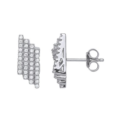 Silver Jewelco London CZ Pave Drop Stud Earrings