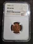 1945s ms66rd ngc graded wheat penny — photo 1
