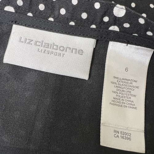 Liz Claiborne Skirt Womens 6 Silk Black White Polka Dot A Line Knee Length Y2k - Picture 2 of 9