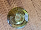 MCM Blenko Glass Taper Candle Holder Round Puck Art Glass Gold/ Yellow Sticker