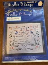 Needles  N Hoops Birth Certificate Jacobean Linen Embroidery Kit Sealed 123
