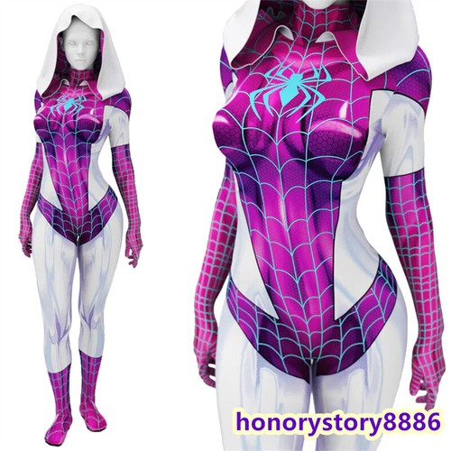 Spider-Man Gwen Stacy Tights Bodysuit Zentai Jumpsuit Halloween Cosplay Clothing - Picture 3 of 9