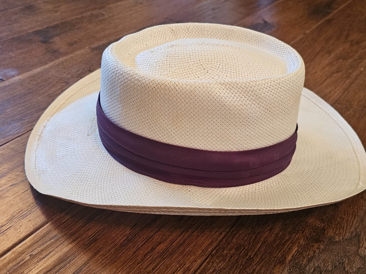 VTG Kangol Design Straw Hat White Maroon Color Band Kangol