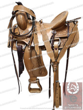 Western Barrel Leather Saddle Beautifully Hand Carved With Free Tack Set.