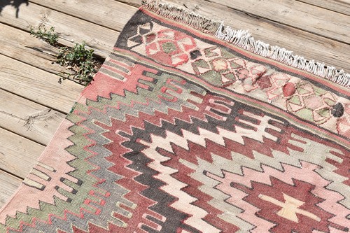 Turkish Kilim 3x5 Size Handwoven Wool Zigzag Pattern Vintage Gray Rug 120x180cm - Picture 6 of 9