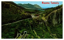 Pali HI Hawaii Nuuanu Tunnels Aeria View Chrome Postcard