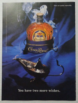 2000 CROWN ROYAL You Have Two More Wishes. Genie Lamp Magazine Ad
