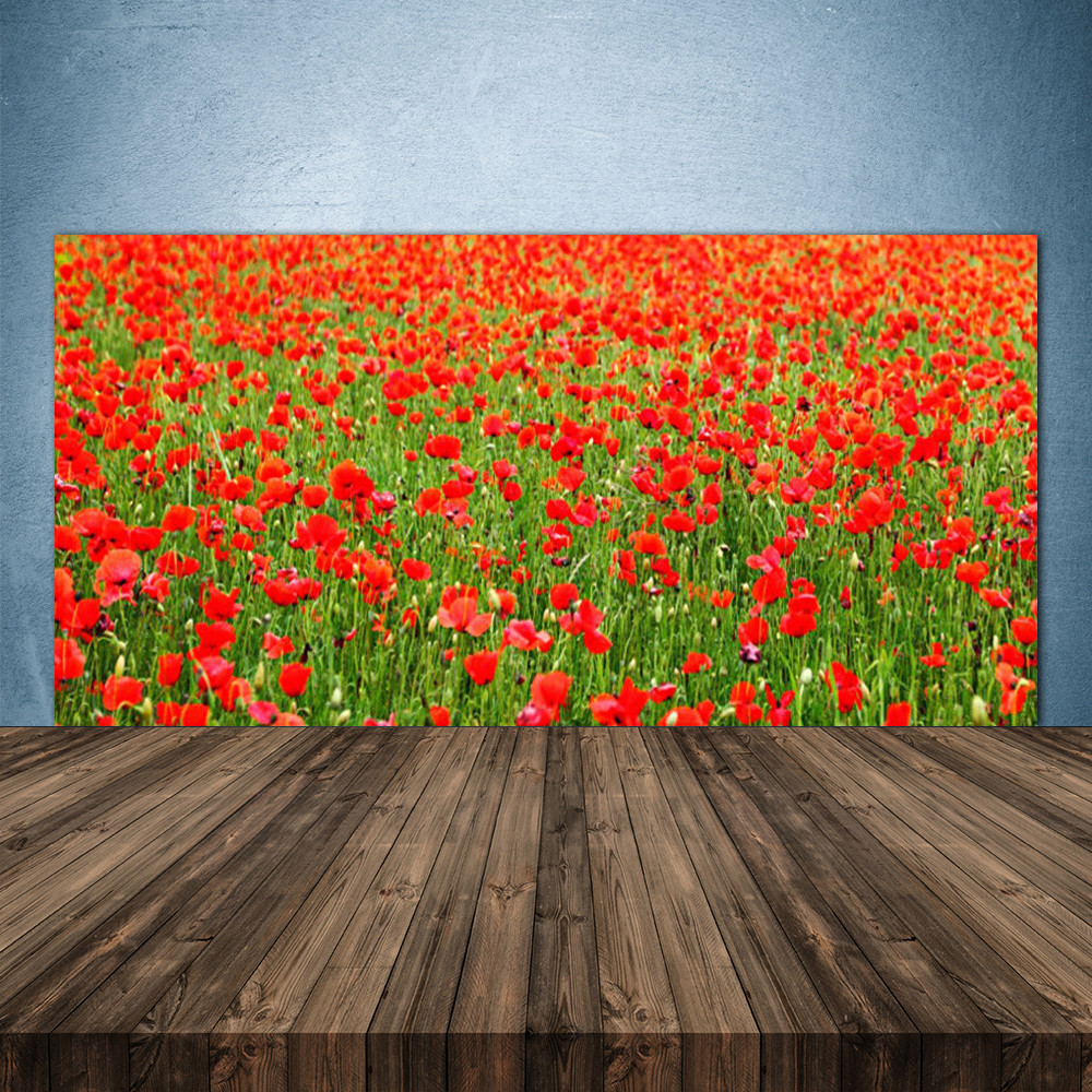 Crédence en verre trempé 140x70 cm coquelicots lavable et résistante à la chaleur