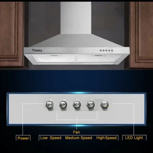30 1 cm 450CFM Hotte de protection murale 3 Ventilateur de cuisine en acier inoxydable de vitesse