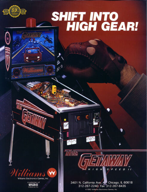 The GETAWAY High Speed II  Pinball Machine Flyer Original NOS 1992 NM WILLIAMS