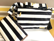 NEW JuJuBe Better Be Legacy First Lady Diaper Bag Black White Stripe Change Pad
