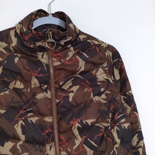 Barbour Womens Camo Puffer Jacket Size 8 Brown Crown Fibre Down Quilted Coat - Picture 9 of 10