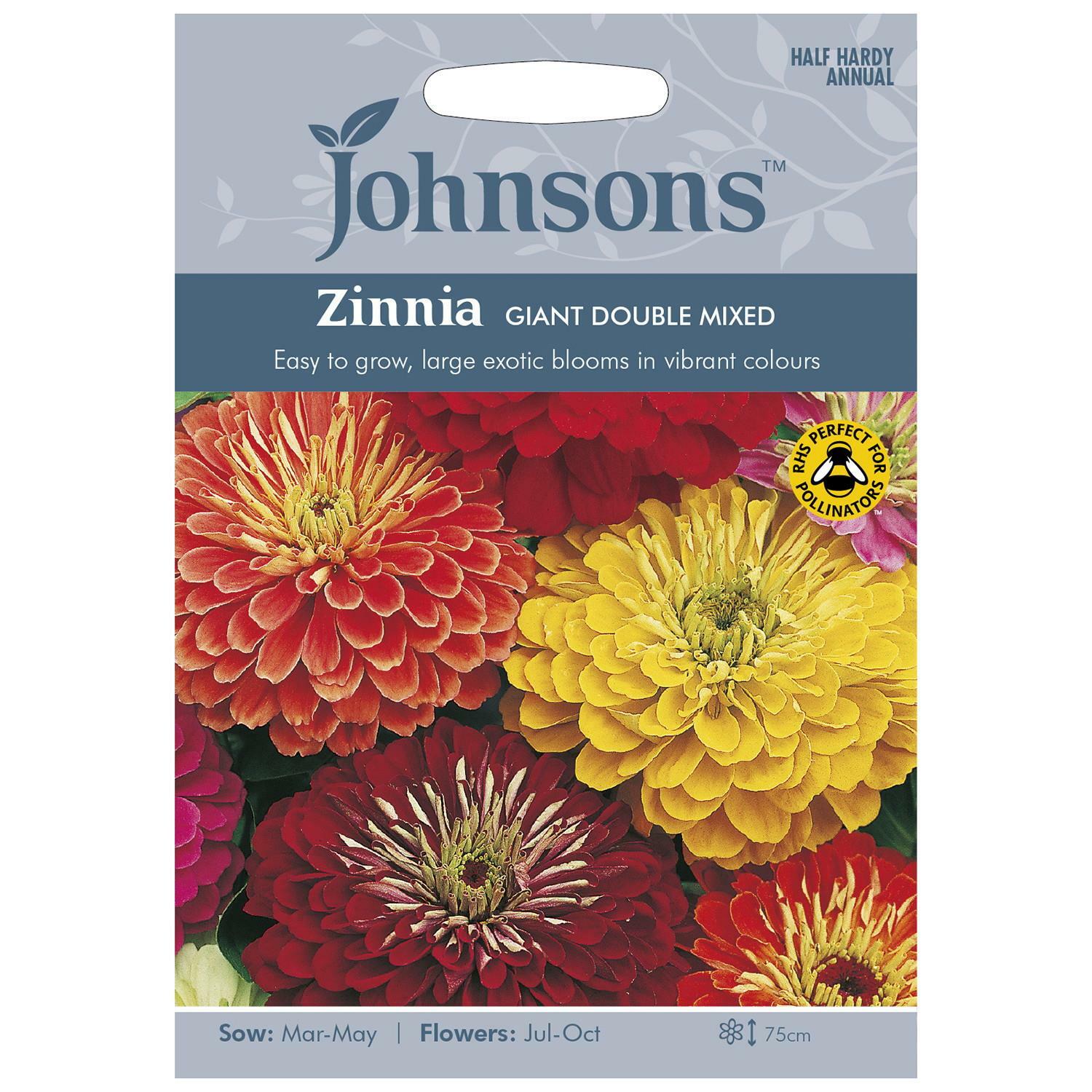 Johnsons Home Grown Own Garden Flowers Zinnia Giant Double Mixed Seeds Packet