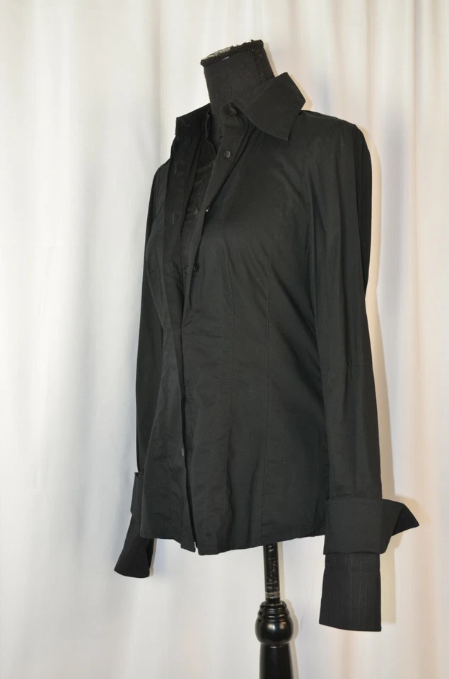 Blusa para mujer Robert Rodriguez talla 4 mezcla de algodón negra abotonada informal divertida Foto 3 de 4