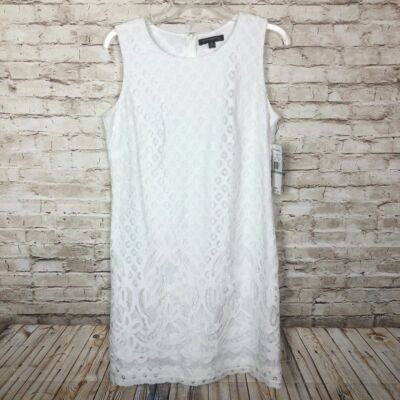 NEW Sharagano $128 White Lace Sleeveless Sheath Dress Womens 8P | eBay