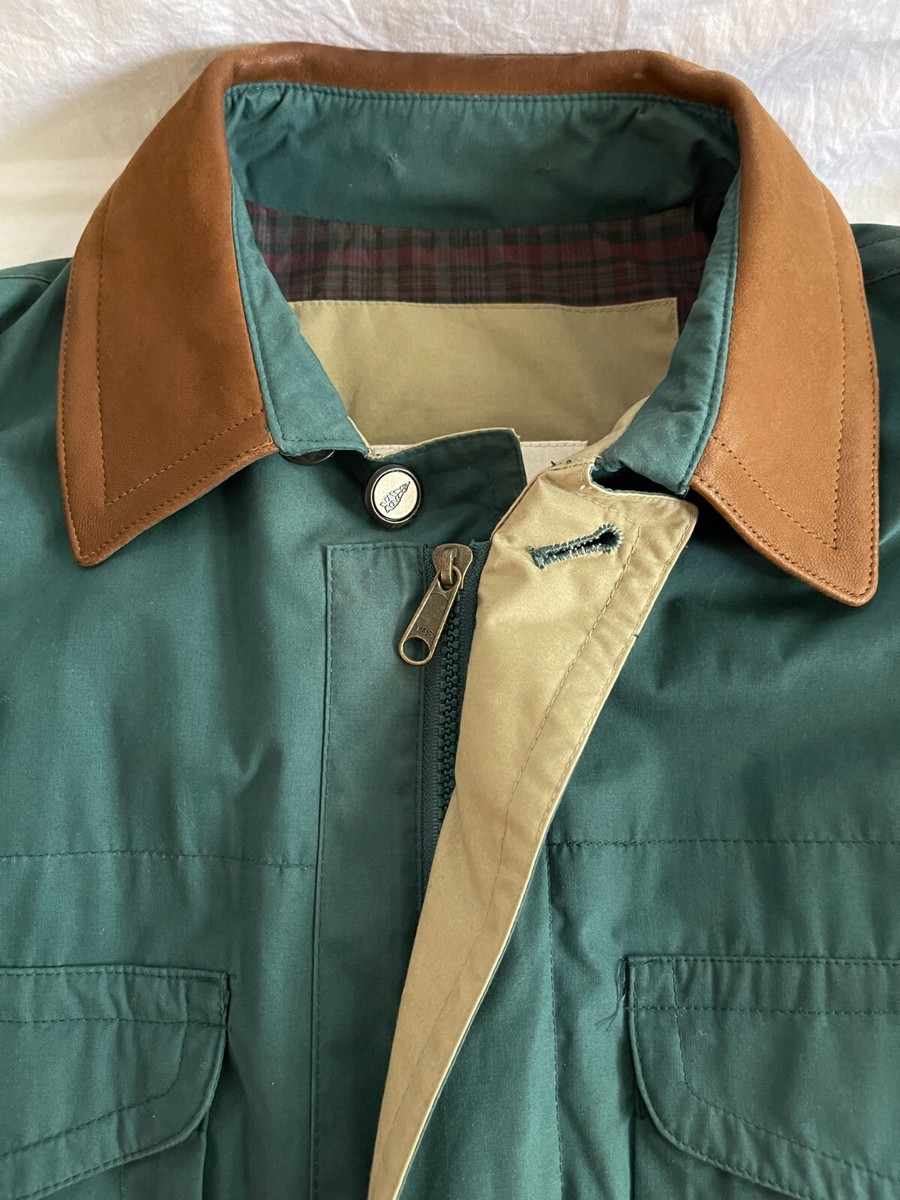 London Fog Vintage Green Rain Coat Jacket Windbreaker Suede Collar