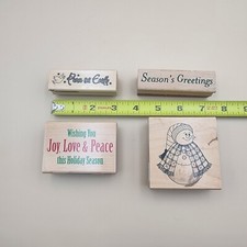 Lot of 4 Christmas Holiday Wooden Rubber Ink Stamps Card Envelope Snowman