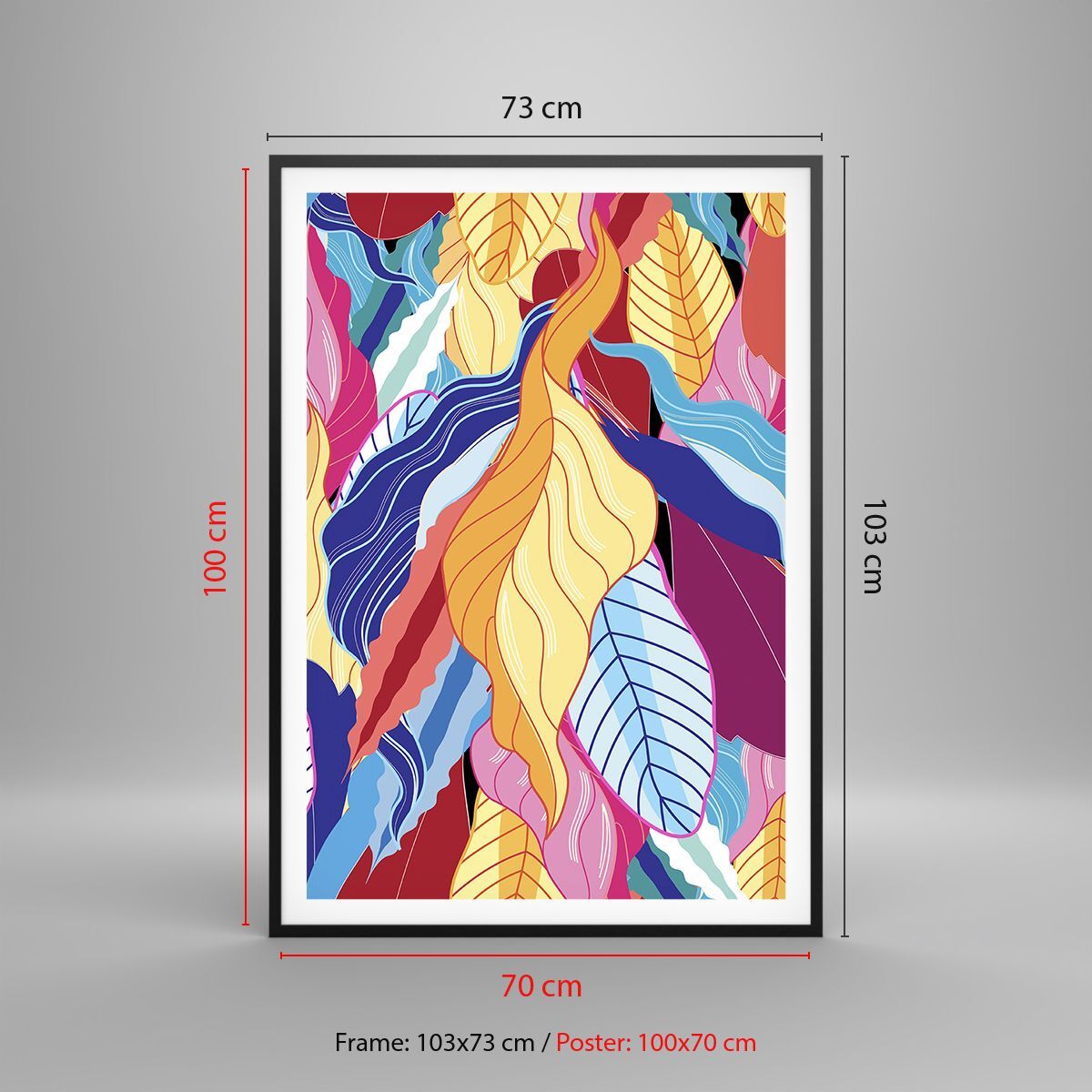 Poster Print 70x100cm Wall Art Picture Pattern Leaves Colorful Framed