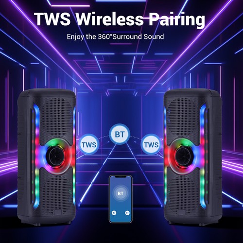 Portable Party Bluetooth PA Loud Speaker Dual 6.5" Subwoofer DJ Lights FM AUX TF - Picture 2 of 11