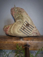 Primitive Quilt Heart-Coffee Stained Heart-Primitive Heart Shelf Sitter