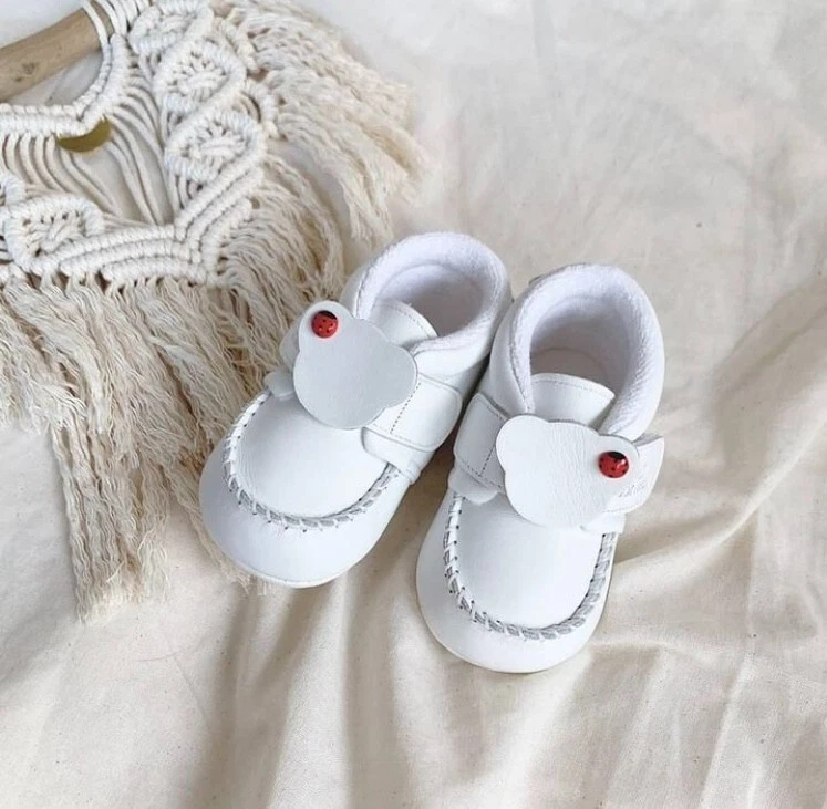 Zapatos de bebé primer paso pie ángel cuero de vaca blanco hechos a mano Japón Foto 2 de 4