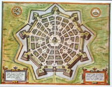REPRODUCTION  MAP PRINT 13.1" x 10.0" OF AN ANTIQUE  1598  PALMANUOVA  CITY  MAP