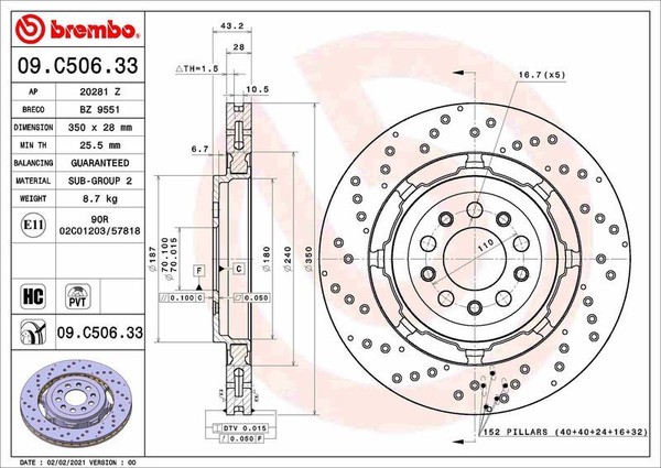 2X Brembo 09.C506.33 Bremsscheibe FüR Alfa Romeo-image