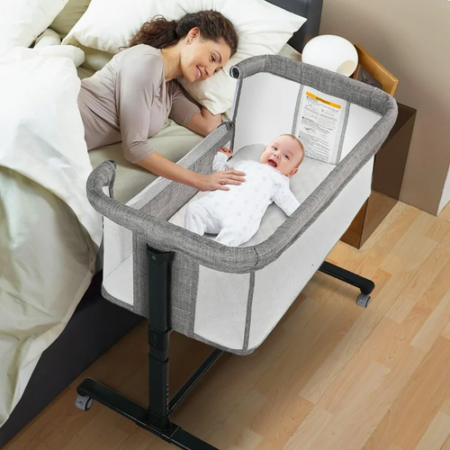 Cuna Coclecho Para Bebes, Con 6 Alturas Ajustable Con Ruedas, Con Colchon Gris - Bild 8 von 11