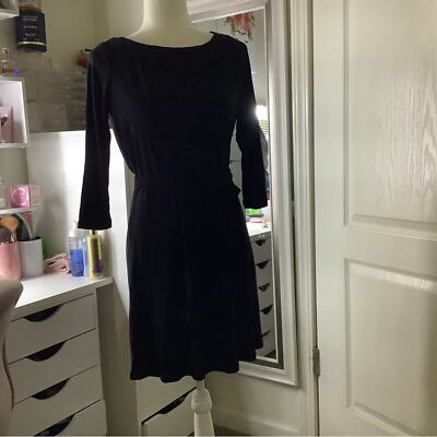 Lands’ End sz xs women black mini dress long sleeve with belt 0247
