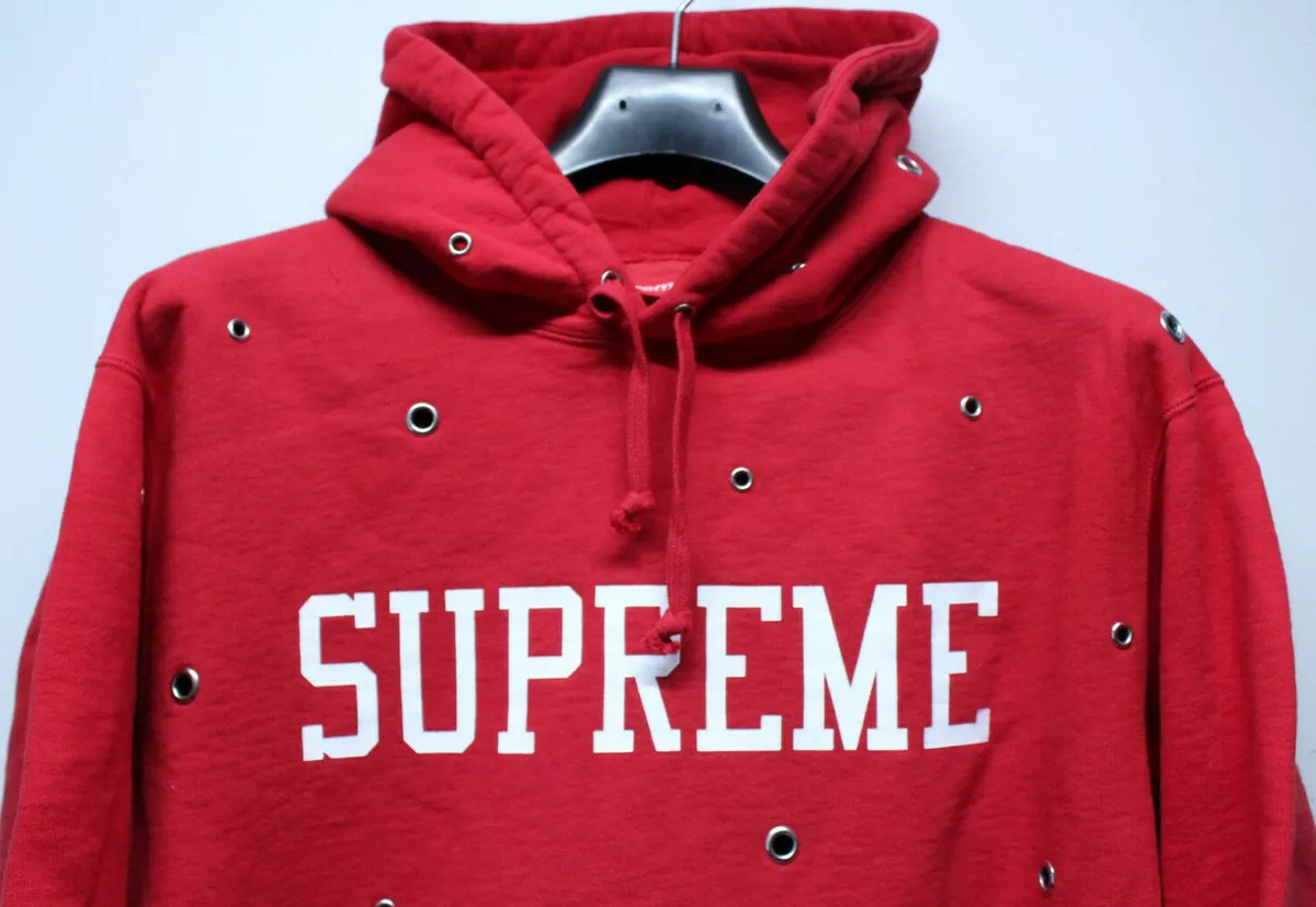 Supreme Eyelet Hooded Red White Hoodie Sweatshirt Men's Size