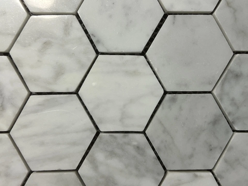 CA05 White/Gray Marble Hexagon Mosaic Tile Kitchen Bathroom Backsplash, 7 sheets - Image 2 of 4