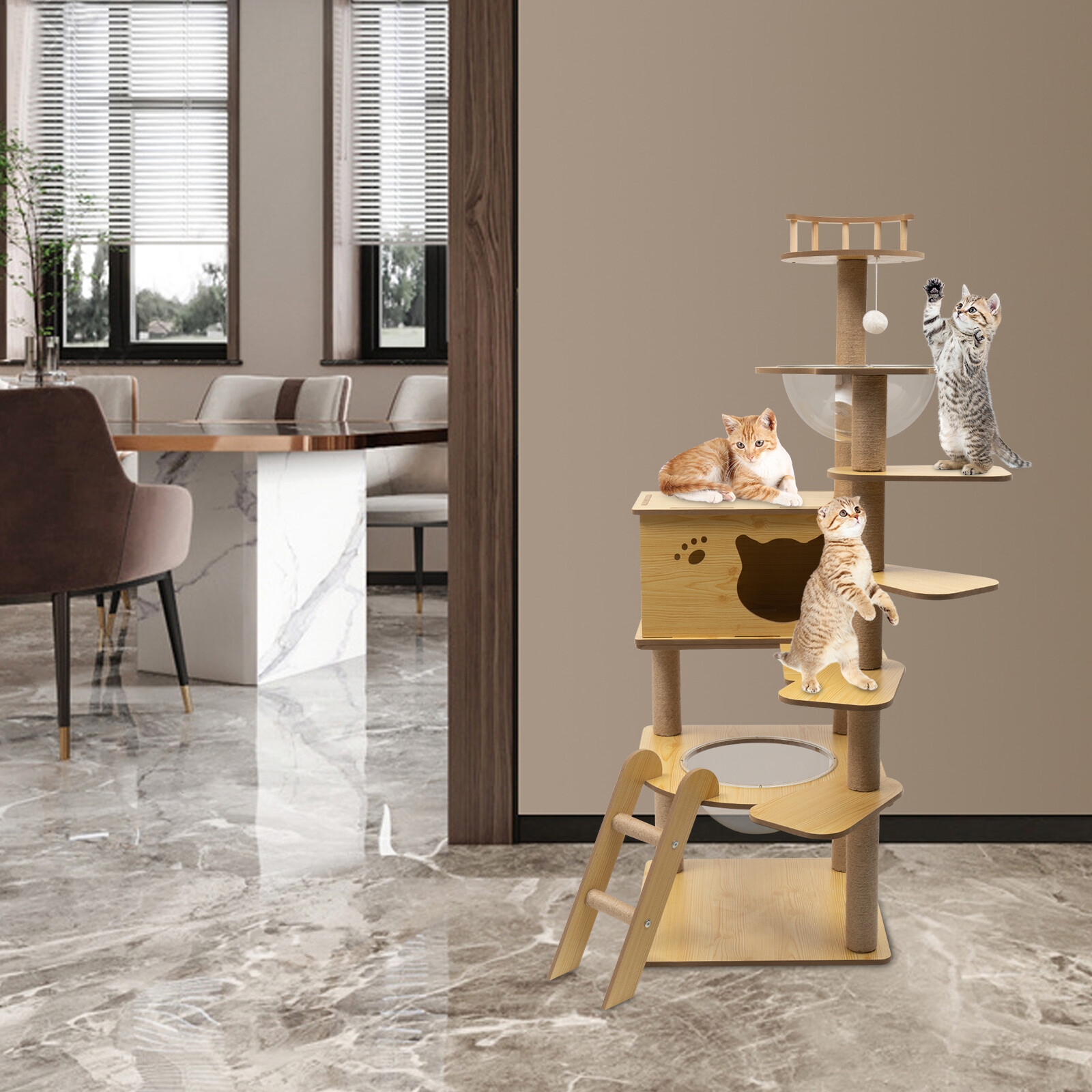 53.1inch Cat Tree Tower Stand Playing Activity Center House Condo & Ladders