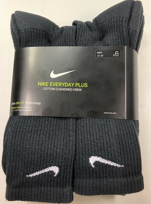 NIKE Everyday Plus/Cotton Cushioned Crew/Men 12-15 /6 Pack/ Black/DriFit | eBay