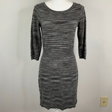 LOFT Sweater Dress Womens Medium Black Gray Long Sleeve Acrylic Wool Blend