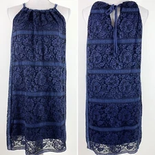 Max Studio Sz XS Dress Crochet Sleeveless Straight Mini Blue Black High Neck NEW