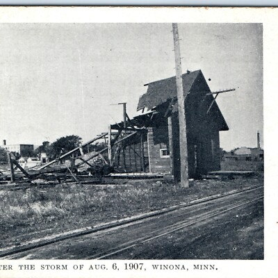 1907 Winona, MN Storm Damage Postcard Tornado Ruins Building Destruction Litho