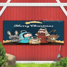 Nativity Merry Christmas indoor outdoor banner sign