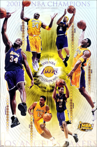 Los Angeles Lakers 2001 NBA CHAMPS Official 22x34 Wall POSTER Kobe Bryant, Shaq - Picture 1 of 1