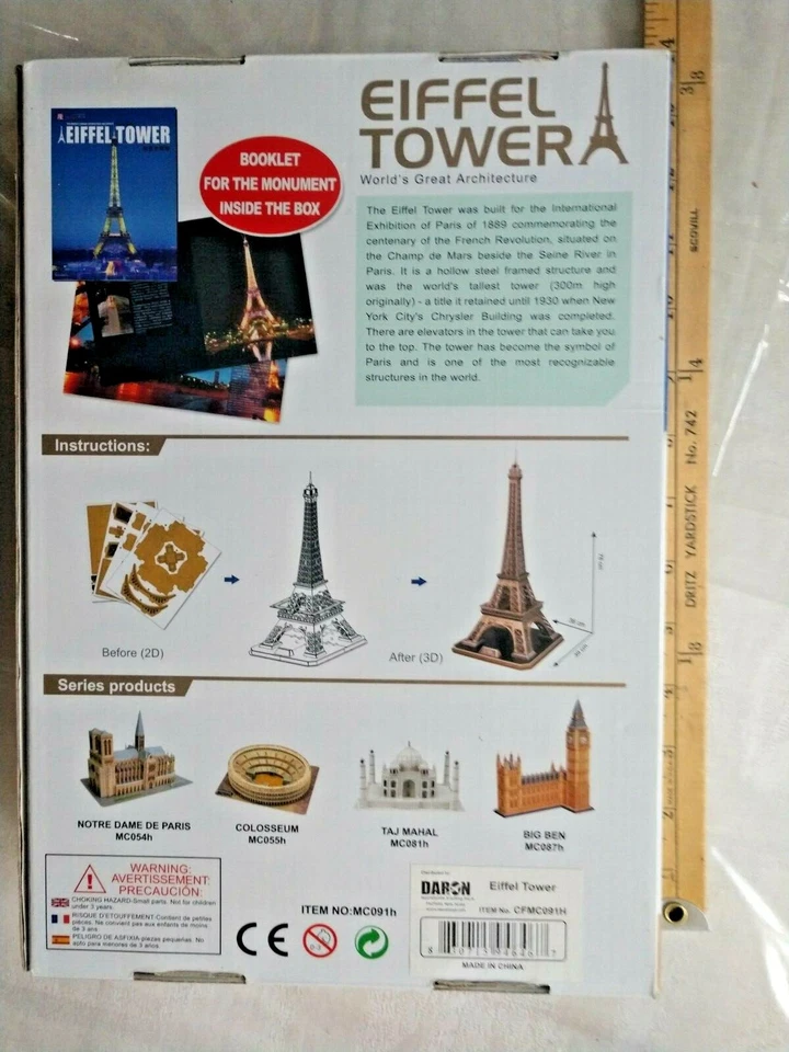 CUBIC FUN 3D PUZZLE 82 pc easy PARIS EIFFEL TOWER Item #CFMC091H 30.7"tall 4 hr - Image 2 of 4