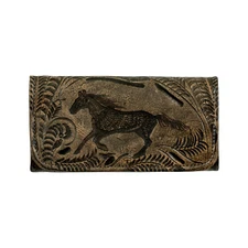 American West Womens Hitchin Post Distressed Charcoal Leather Trifold Wallet OS