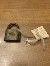 Antique RFD brass padlock w/key old vintage lock tool box case safe trunk