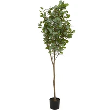 70"H Eucalyptus Artificial Tree w/Realistic Leaves and Black Plastic Pot