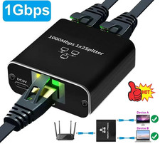 RJ45 Gigabit Ethernet Splitter 1000Mbps LAN Network Internet 1 to 2 Out Adapter