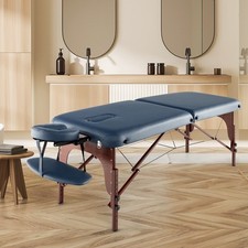 Portable Folding Massage Table Solid Beech Wood Lash Bed w/Carrying Case Navy