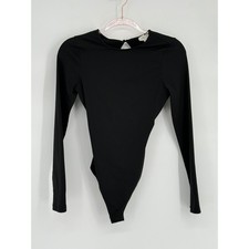 Le Lis Womens Black Long Sleeve Open Lace Up Back Bodysuit Sz S